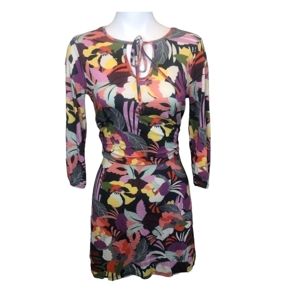 𝅺3 Dots Long Sleeve Tropical Print Dress Size Small